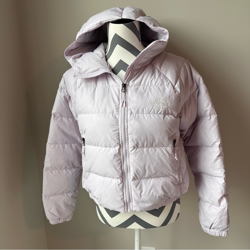 The North Face Hydrenalite Down Hoodie Small Lavender Semi Cropped Puffer EUC - Picture 2 of 10